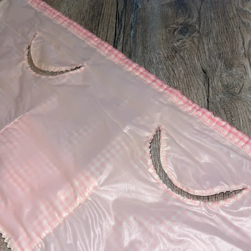 Vintage Pink Gingham High Chair Stroller Cover Embroidered‎ Duck Plastic Lined